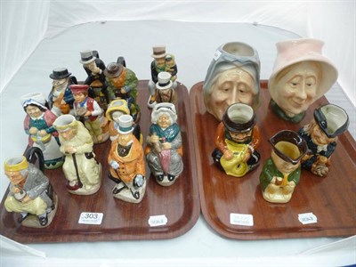 Lot 303 - Two trays of ceramics comprising a set of twelve Wood & Sons Charles Dickens Toby Jugs, three other