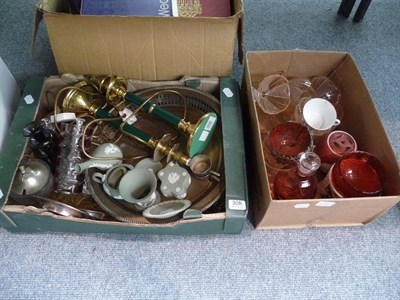 Lot 308 - Quantity of glassware, mirror, ceramics and plated wares in two boxes