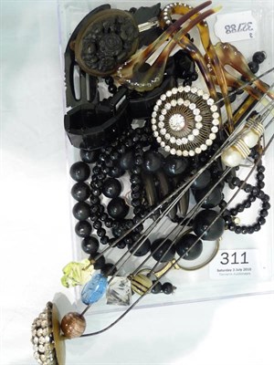 Lot 311 - Hat pins, jet and other jewellery, pince-nez, etc