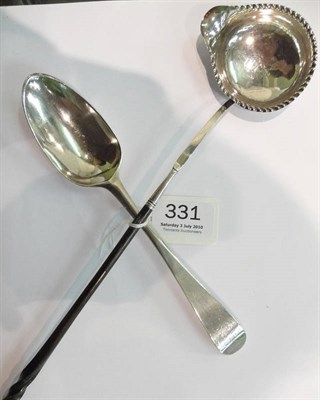 Lot 331 - A George III silver toddy ladle, London 1784 and a single George III silver tablespoon, London...