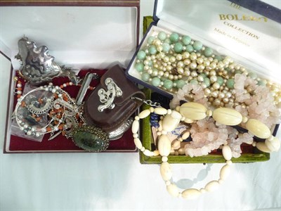 Lot 333 - Silver jewellery, coins, coral and cultured pearl jewellery, beads and costume jewellery, etc