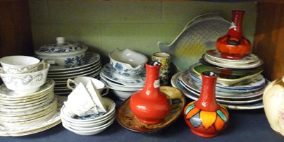 Lot 340 - Shelf of ceramics including Royal Worcester vase, Poole vases, Oriental and tin-glazed...