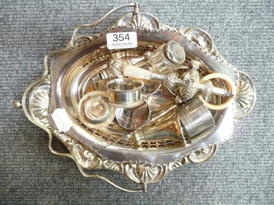 Lot 354 - Silver plated wares including two baby's rattles and a match ball