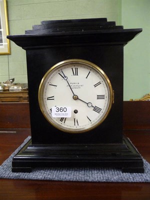 Lot 360 - An ebonised single fusee mantel clock, Purvis, London