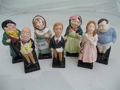 Lot 365 - Seven Royal Doulton Dickens Figures:- Little Nell, Sairy Gamp, Mrs Bardell, Fat Boy, Micawber,...