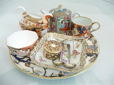 Lot 369 - Quantity of assorted small china including Spode and Royal Crown Derby, a silver caddy spoon, a...