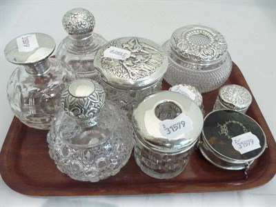 Lot 372 - Eight silver mounted glass dressing table bottles, various dates and makers, and a...