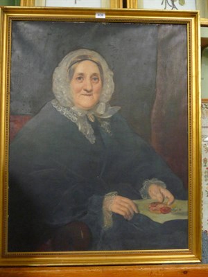 Lot 408 - Portrait of an elderly lady, oil on canvas