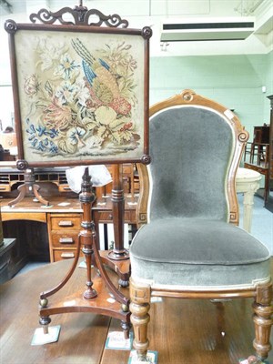 Lot 462 - Victorian nursing chair and a Georgian pole-screen with Victorian woolwork banner