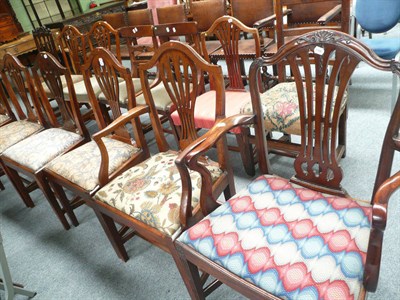 Lot 499 - A set of five 19th century Hepplewhite style dining chairs, a similar elbow chair and an 17th...