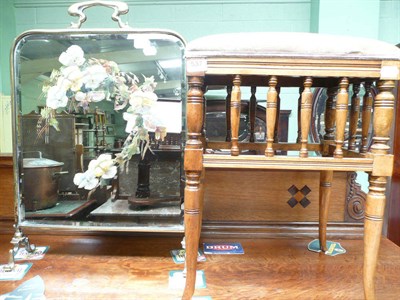 Lot 537 - Beech music stool and a mirrored fire-screen