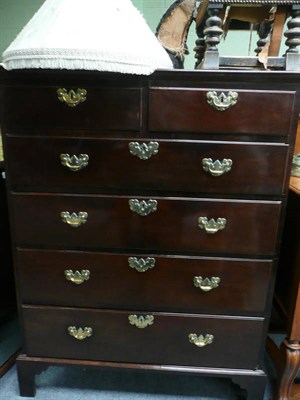 Lot 539 - A Georgian mahogany four height chest, a brass standard lamp, an oak footstool and an oak table...