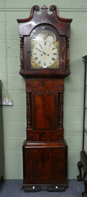 Lot 575 - A Victorian mahogany veneered eight day longcase clock with pendulum and two weights