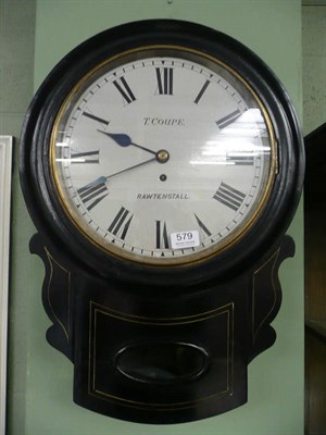 Lot 579 - An ebonised single fusee mantel clock, T Coupe, Rawtenstall