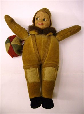 Lot 1005 - Circa 1930's Norah Wellings Parachutist Doll with a brown velvet body,  felt patches to the...