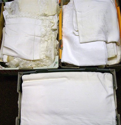 Lot 1019 - A Quantity Of Assorted White Linen And Cotton Cloths, Sheets And Tableware (in three boxes)