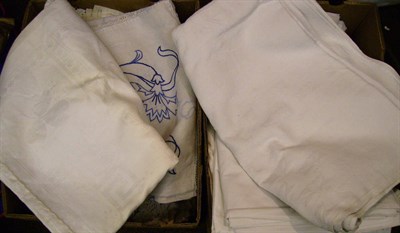 Lot 1021 - Quantity Of Assorted White Linen, Embroidered Linen Cloths and other textiles (in two boxes)