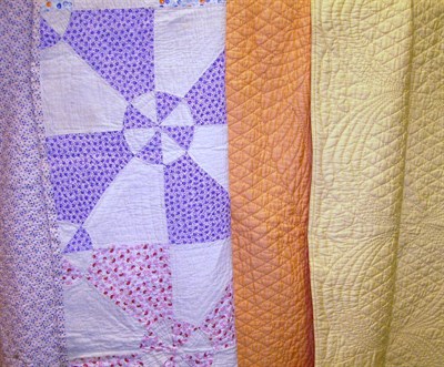 Lot 1030 - Floral Sprigged Patchwork Quilt, Orange and Yellow Reversible Durham Quilt (2)