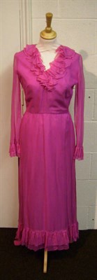 Lot 1057 - Assorted Costume And Accessories including Susan Small pink chiffon full length evening dress...