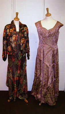 Lot 1059 - Circa 1930's Bias Cut Evening Dress And Matching Jacket and a pink brocade evening dress (2)