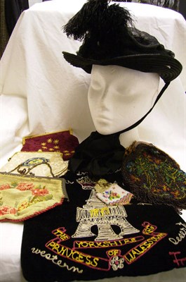 Lot 1072 - Victorian Black Bonnet With Black Ostrich Feather And Ribbon Detailing; black velvet...