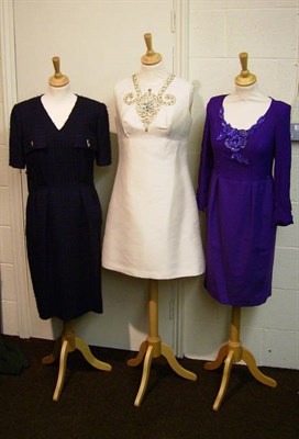 Lot 1081 - Assorted 1980's And Later Designer Labelled Dresses And Suits including Hardy Amies blue wool shift