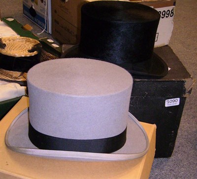 Lot 1090 - Black Silk Top Hat By Wilde & Co, Oldham in a black card hat box and a grey Dunn & Co Felt top hat