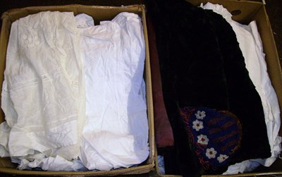 Lot 1094 - Assorted 19th Century And Later White Cotton Night Dresses And Under Garments; black velvet...