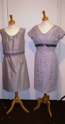 Lot 1108 - Four Circa 1950's Cocktail Dresses including Cresta Couture grey and silver lace dress with cap...