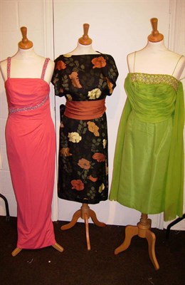 Lot 1111 - Five Circa 1950's And Later Cocktail And Evening Dresses including a Susan Small lime green chiffon