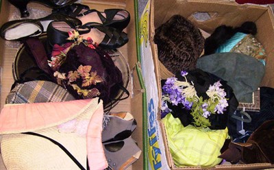 Lot 1118 - Assorted 1920's And Later Shoes And Accessories including pair of black leather shoes with...