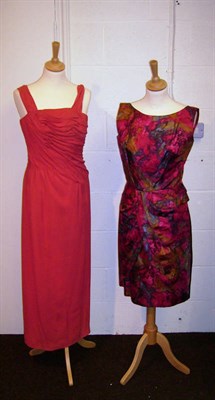 Lot 1125 - Assorted 1950's And Later Dresses including Robert Dorland red crepe ruched evening dress; red silk