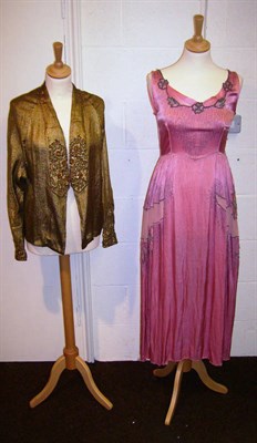 Lot 1126 - Assorted 1930's And Later Costume including Louis Cope black satin evening dress with beaded...