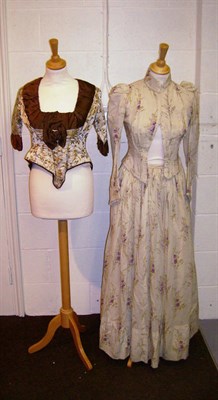 Lot 1131 - Late 19th Century Brown Silk Brocade and Brown Silk Trimmed Bodice and an Edwardian floral sprigged