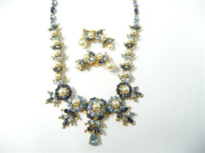 Lot 1142 - A Necklace and Earring Set, by Mitchel Maer for Christian Dior, set throughout with pale blue...