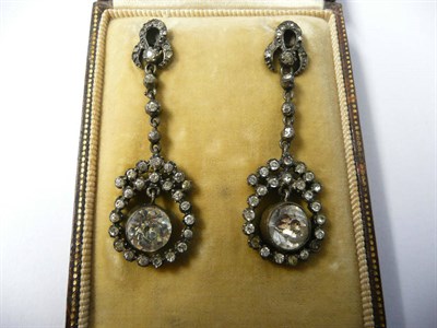 Lot 1146 - A Pair of Georgian Paste Earrings, a fancy stud suspends a string and a cluster terminal, set...