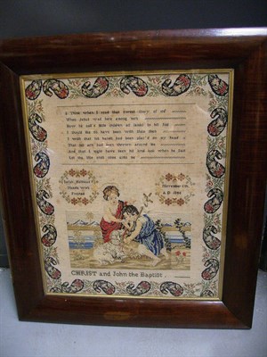 Lot 1152 - Rosewood Framed Sampler by Sarah Halstead, November 6th 1846 worked in wool cross stitch, depicting