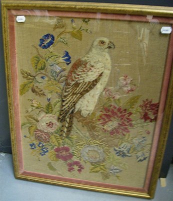 Lot 1153 - Gilt Framed 19th Century Woolwork And Cut Wool Picture depicting a bird seated on a branch in a...