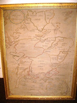 Lot 1159 - Framed 19th Century Sampler New Map Of Scotland, 40cms by 51cms.