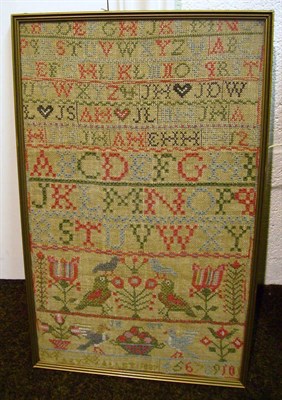 Lot 1163 - Framed Sampler Worked By Mary Hallet 1837, an alphabet sampler with decorative motifs including...