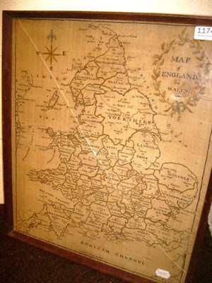 Lot 1174 - Framed 19th Century Map Sampler Of England And Wales Worked By Elizabeth Anne Walker, 48cms by...