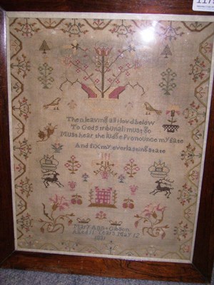 Lot 1175 - Rosewood Framed Sampler By Mary Ann Gibson Aged 11, May 12 1831 worked in silk cross stitch...