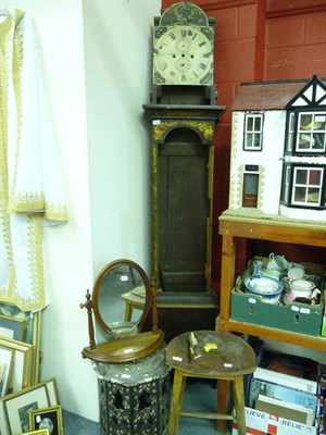 Lot 1202 - 18th century Japanned longcase clock (a.f.), Moorish table, high stool and a small dressing...