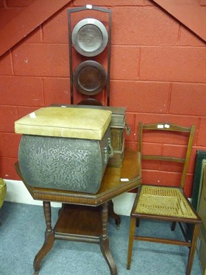 Lot 1227 - Mahogany occasional table, coal bin, sewing machine, cake stand, and caned chair etc