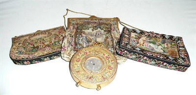 Lot 65 - Three petit point bags and a clock case
