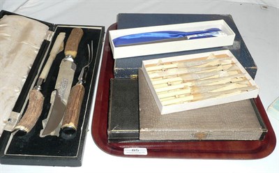 Lot 85 - Cased carving set and five boxed cutlery sets