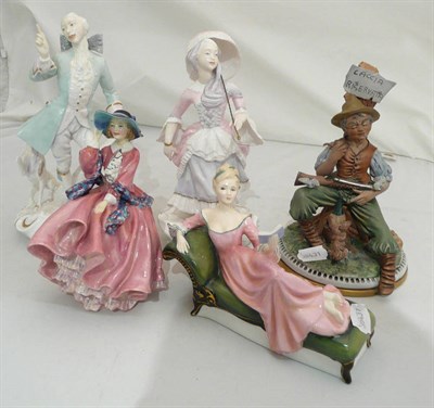 Lot 92 - Two Doulton figures, two Worcester figures and a Capo di Monte figure