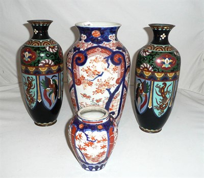 Lot 115 - Two Imari vases and a pair of cloisonne vases