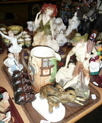 Lot 118 - Tray of decorative ceramics, Beswick jug, German figures, etc