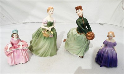 Lot 121 - Four Royal Doulton china figures 'Grace' HN2315, 'Clarissa' HN2345, 'Marie' HN1370 and...